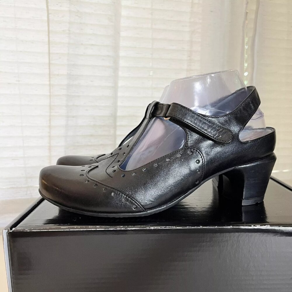 Wolky Mary Jane Heels Pumps Women‎ Size 39 Black Leather Back Strap Retro Style